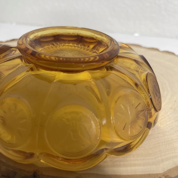 Fostoria Amber Glass Coin Dot Handled Dish Eagle - Picture 5 of 6